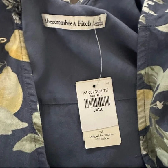 NWT Abercrombie & Fitch Dress Babydoll Linen Mini Dress Lemons Summer Size S - Picture 3 of 10